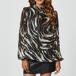 Load image into Gallery viewer, Silver Thread Zebra Print Long Sleeve Blouse Top In Black