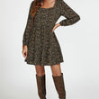 Load image into Gallery viewer, Little Floral Print Square Neck Mini Dress In Black