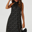 Load image into Gallery viewer, Gold Foil Halter Neck Tie Back Mini Dress In Black