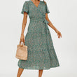 Load image into Gallery viewer, Orange Floral Print Hem Tiered Wrap Midi Dress In Green