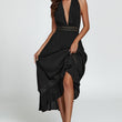 Load image into Gallery viewer, Lace Detail V Neckline Maxi Dress In Black