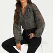 Load image into Gallery viewer, Gold Foil Leopard Print long sleeve Blouse Top In Black