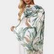 Load image into Gallery viewer, Green Leaf Print Tassel Scarf In White