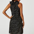 Load image into Gallery viewer, Gold Foil Halter Neck Tie Back Mini Dress In Black