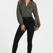 Load image into Gallery viewer, Gold Foil Leopard Print long sleeve Blouse Top In Black
