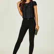 Load image into Gallery viewer, Flocked Tulle Sheer Top In Black