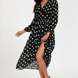 Load image into Gallery viewer, Dot Print Lace Trim Long Sleeve Maxi Dress In Black