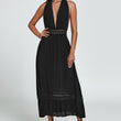 Load image into Gallery viewer, Lace Detail V Neckline Maxi Dress In Black
