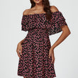 Load image into Gallery viewer, Floral Print Bardot Frill Mini Dress In Black