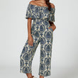 Load image into Gallery viewer, Off The Shoulder Print Frill Jumpsuit In Navy