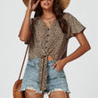 Load image into Gallery viewer, Leopard Print Tie Knot Front Buttoned Crop Top In Beige