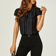 Load image into Gallery viewer, Flocked Tulle Sheer Top In Black