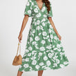 Load image into Gallery viewer, White Floral Print Lace Detail Angel Sleeve Midi Dress In Green