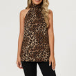Load image into Gallery viewer, Leopard Print Foil Halter Neck Tie Back Top In Brown