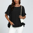 Load image into Gallery viewer, Frill Detail Short Sleeves Top In Black