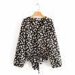 Load image into Gallery viewer, Long Sleeves Cropped Daisy Floral Print Blouse In Black