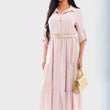 Load image into Gallery viewer, Belted Button Down Tiered Maxi Dress