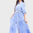 Load image into Gallery viewer, Belted Button Down Tiered Maxi Dress