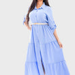 Load image into Gallery viewer, Belted Button Down Tiered Maxi Dress