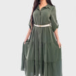 Load image into Gallery viewer, Belted Button Down Tiered Maxi Dress