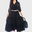 Load image into Gallery viewer, Belted Button Down Tiered Maxi Dress