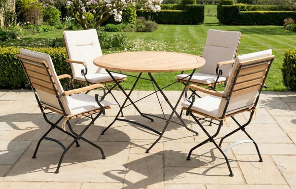 Sicily 4 Seater Teak and Wrought Iron Round 110cm Garden Dining Set