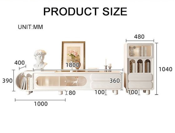 Odelette Living Room Set, Odelette TV Stand And Sideboard, Cream - Miola