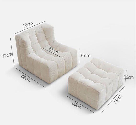 Bernice White Loung Chair And Ottoman, White Corduroy - Miola