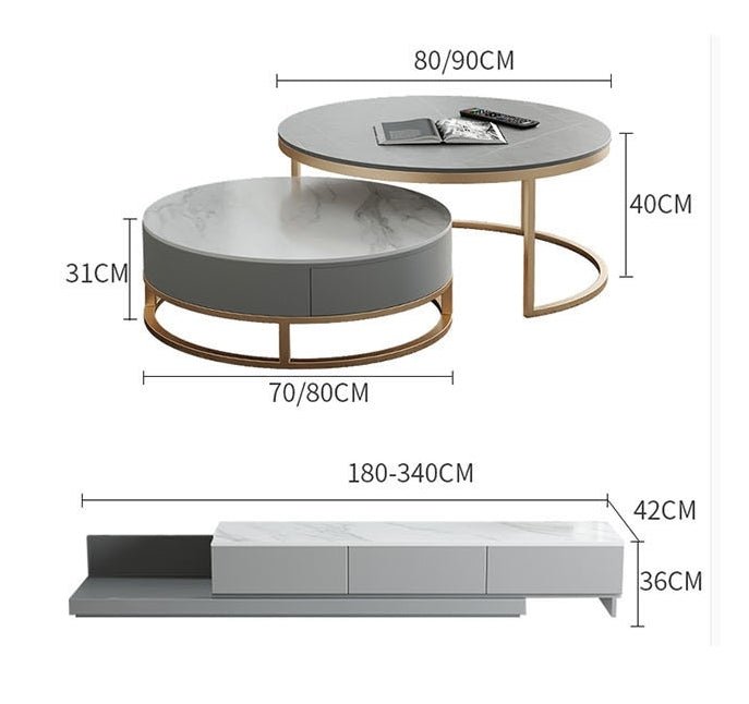 Lvinta Grey Round Nesting Coffee Table, Gold Base - Miola