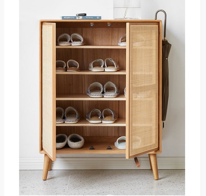 Hans Rattan Shoe Storage Cabinet, Oak - Miola