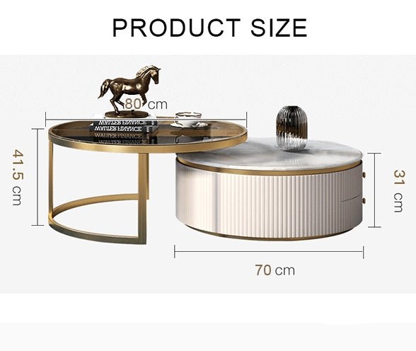 Bell Nesting Coffee Table Set, White & Gold - Miola