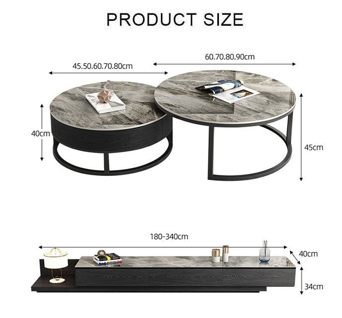 Gibs Nesting Coffee Table With TV Stand Set, Sintered Stone - Miola