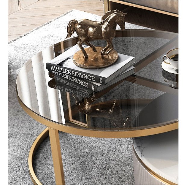 Bell Nesting Coffee Table Set, White & Gold - Miola