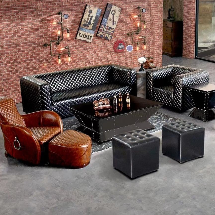 Saddle Chair And Footstool, Loft Style, Oil Wax Leather - Miola