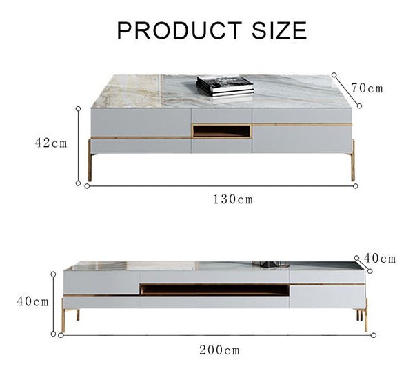 VIda Rectangle Coffee Table Set With TV Stand, Gold Leg - Miola