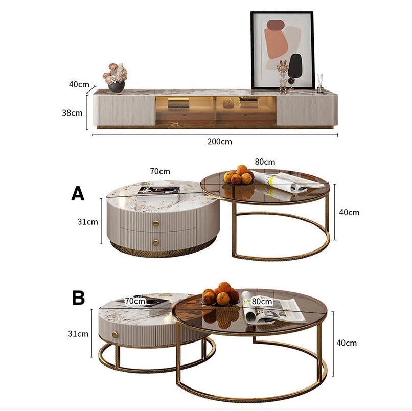 Eden II Living Room Coffee Table Set, TV Stand - Miola