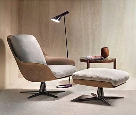 Herton Lounge Chair And Ottoman, Swivel Armchair - Miola