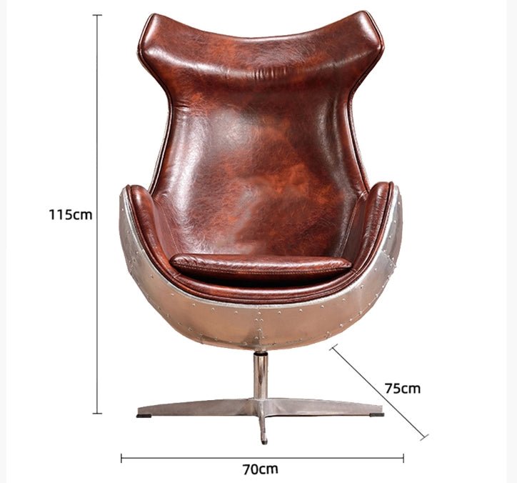 Aviator Egg Chair, Brown Leather & Aluminium - Miola