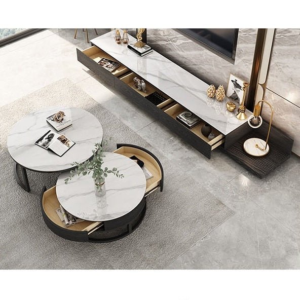 Gibs Nesting Coffee Table With TV Stand Set, Sintered Stone - Miola