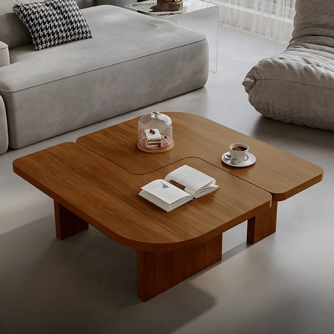 Helios Square Coffee Table Set, Black & Walnut - Miola