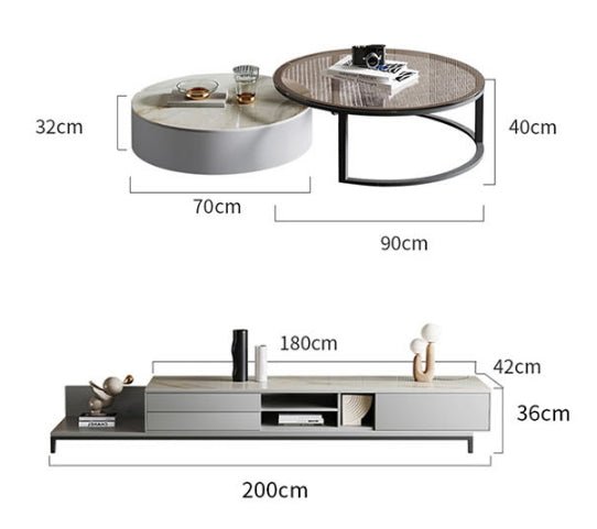 CHI Morden Round Nesting Coffee Table With TV Stand, Black Leg - Miola