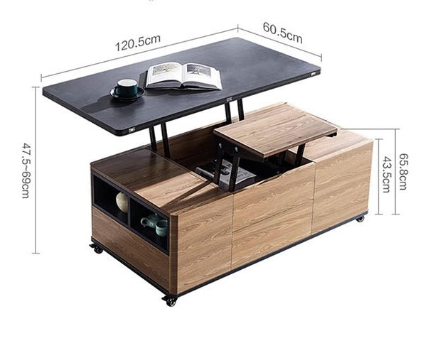 Ruby Lift Top Coffee Table, Multi - Functional Foldable Coffee Table, Walnut & Black - Miola