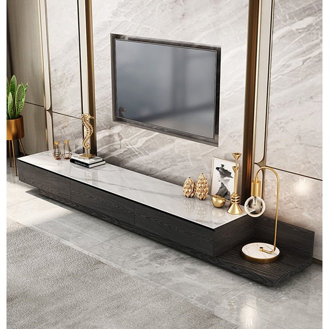 Gibs Extendable TV Stand, Sintered Stone And Black Wood - Miola