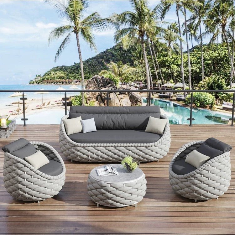 Marbella Textilene Rope Woven Outdoor Sofa Set, Grey - Miola