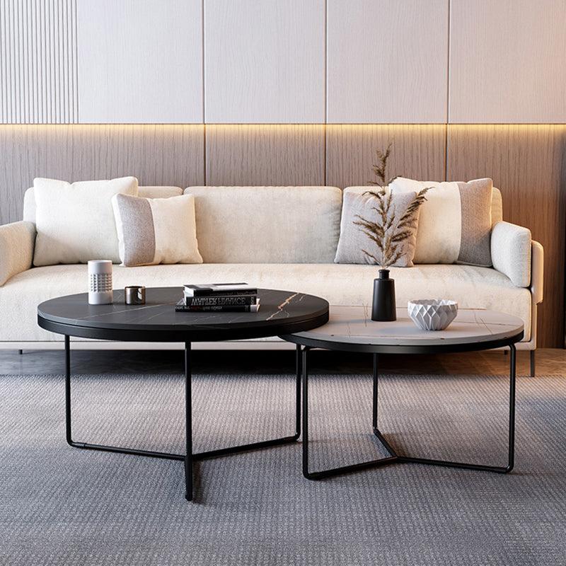 Iver Stone Round Nesting Coffee Table Set, Black & White - Miola