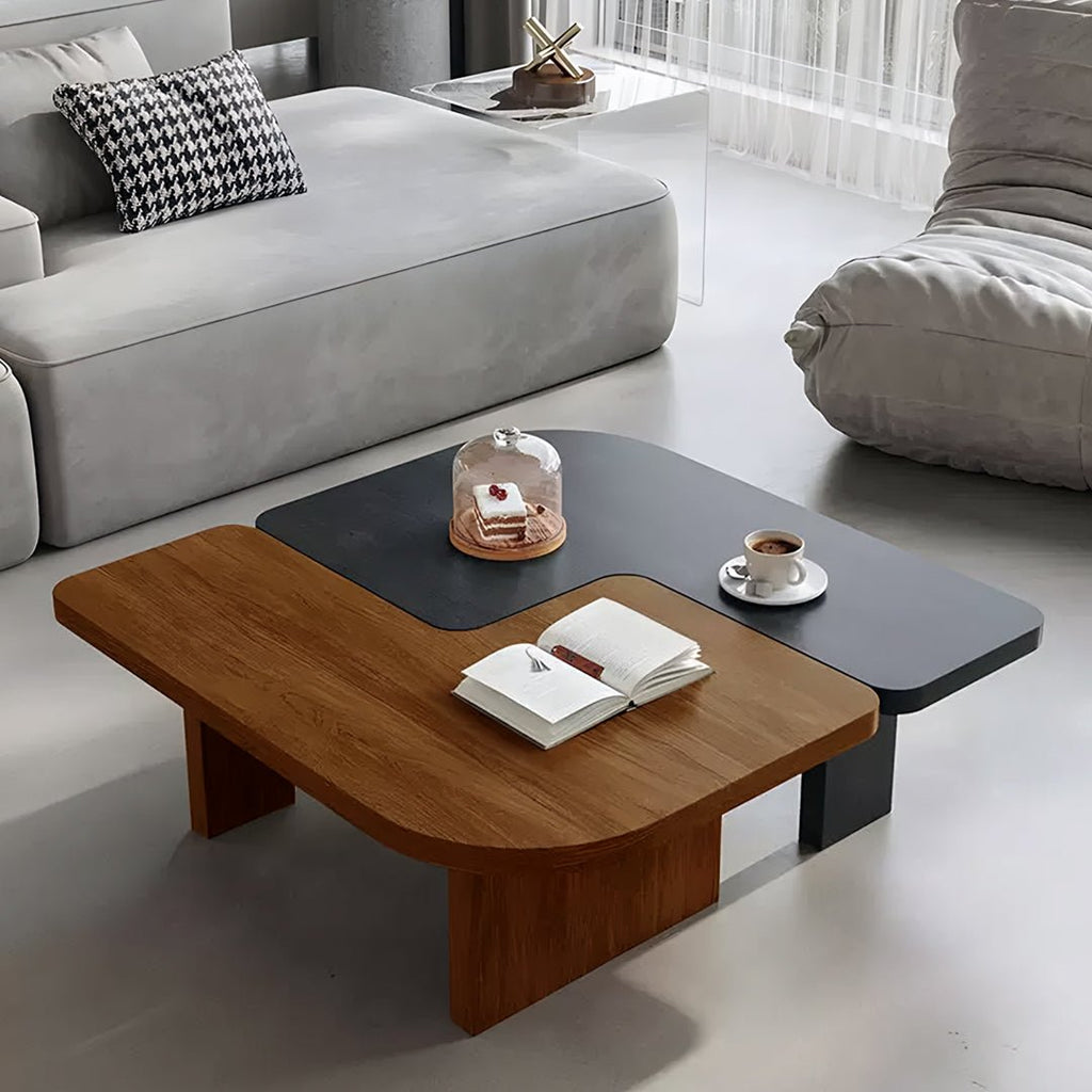 Helios Square Coffee Table Set, Black & Walnut - Miola