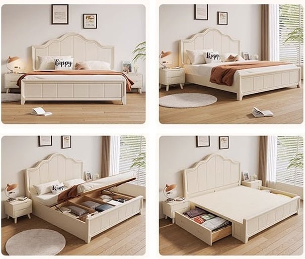 Agnes King Size / Super King Size Bed With Storage, Cream - Miola