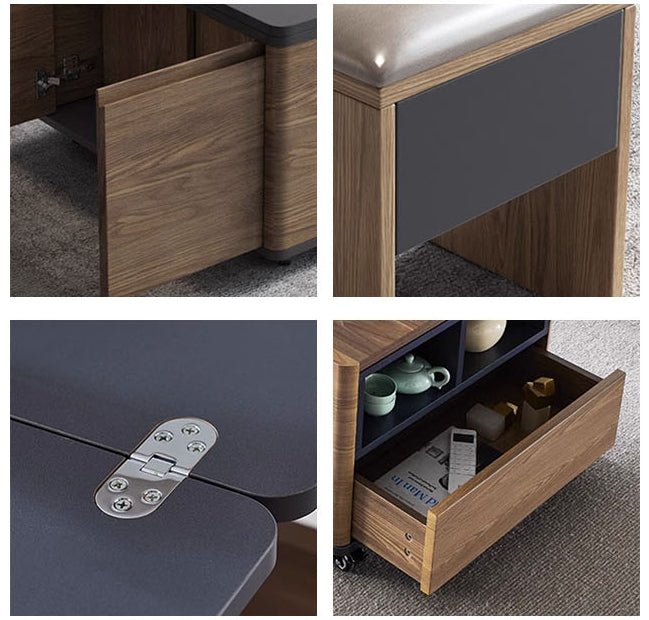 Ruby Lift Top Coffee Table, Multi - Functional Foldable Coffee Table, Walnut & Black - Miola
