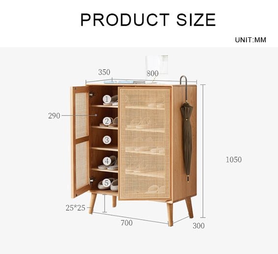 Hans Rattan Shoe Storage Cabinet, Oak - Miola
