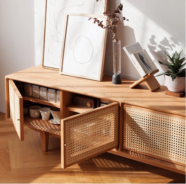Pavia TV Stand, Rattan & Oak - Miola